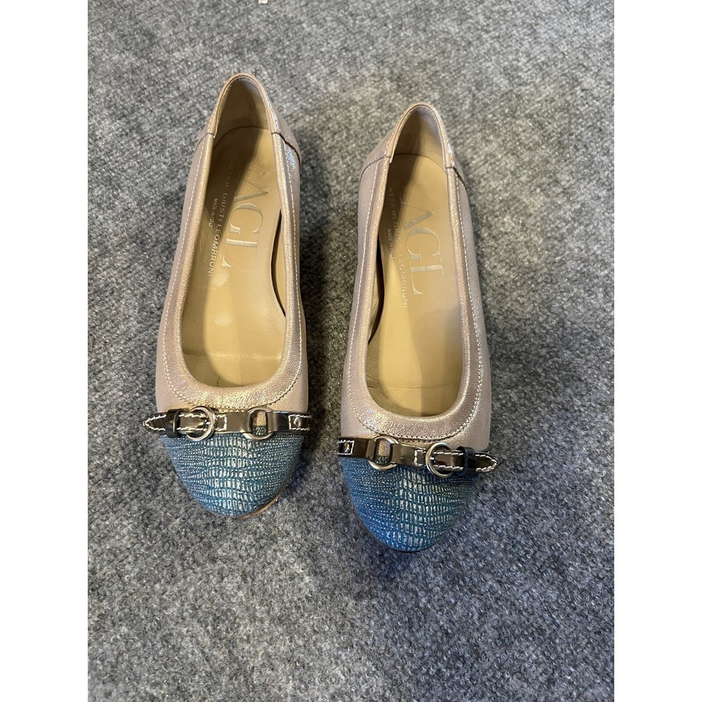 AGL Suede Leather Loafer Ballet Flats Shoes women's sz36 Italy Metallic Gold